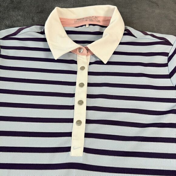 Nike Golf Polo Shirt Womens Small Blue Striped Colorful Short Sleeve Dri-Fit - Picture 4 of 11